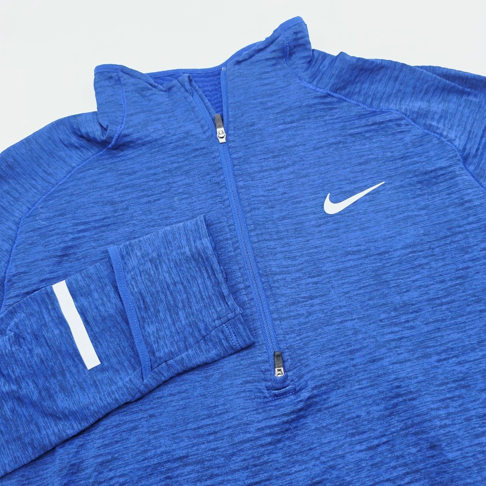 Nike Dri-FIT Element Half Zip Running Top Mens Large Blue Heathered Thumbholes